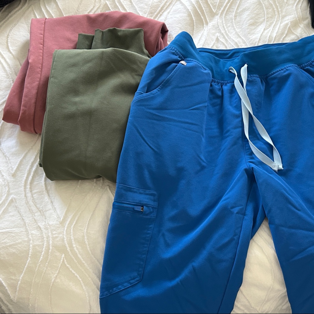 Figs Bundle Blue, Green, and Pink High Waist Zamora Joggers Scrub Pants Like New